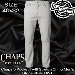 Chaps 5 Pocket Twill Stretch Chino Mens Size 40x32 Stone Khaki NWT FREE SHIPPING